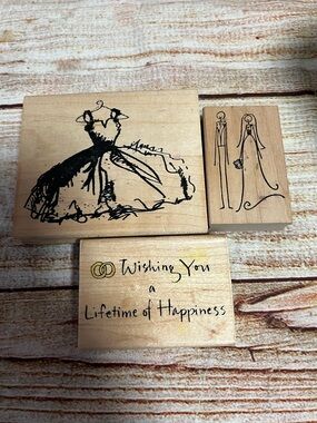 Set of 3 wedding theme rubber stamps for cardmaking scrapbooking papercrafts